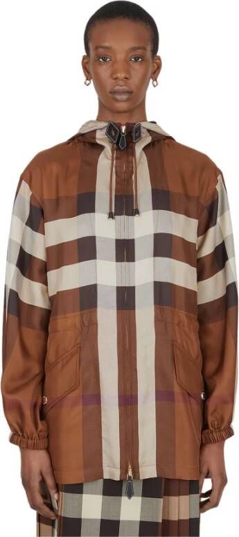 Burberry Check jas met capuchon , Bruin, Dames