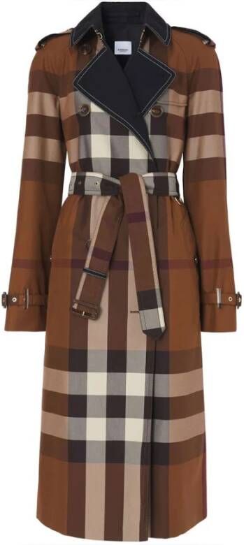 Burberry Contrastpaneel Controleer de trenchcoat , Bruin, Dames