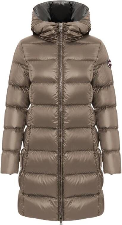Colmar Lang iriserend down jas met vaste kap , Bruin, Dames