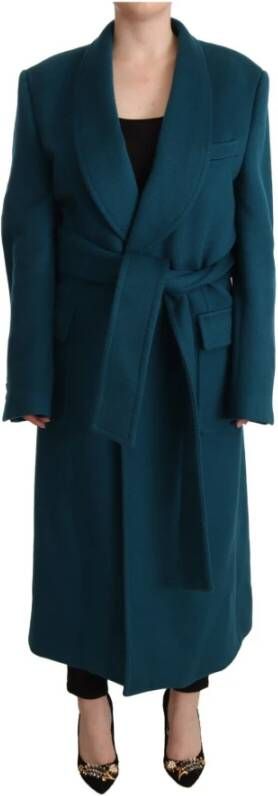 Dolce & Gabbana Blauwe groene wol lange mouwen trench jas , Blauw, Dames