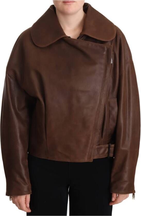 Dolce & Gabbana Bruin stieren lederen collared biker jas , Bruin, Dames