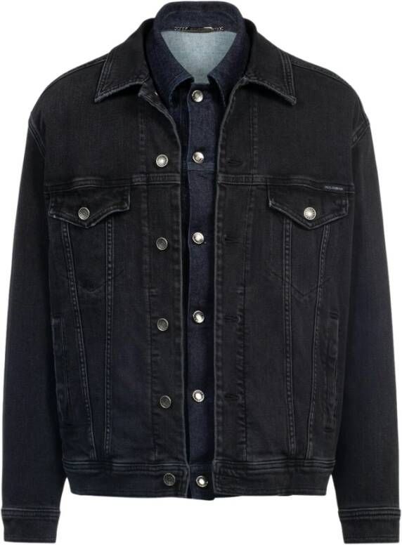 Dolce & Gabbana Denimjack met logo , Zwart, Heren