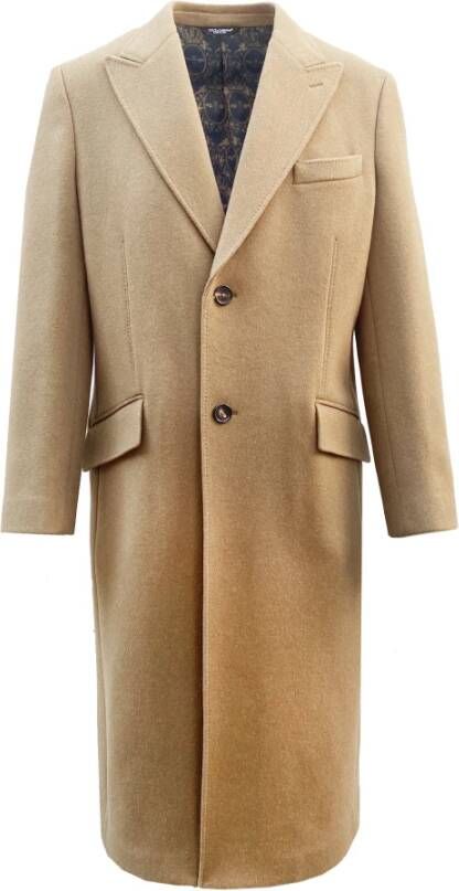 Dolce & Gabbana Lange wollen jas , Beige, Heren