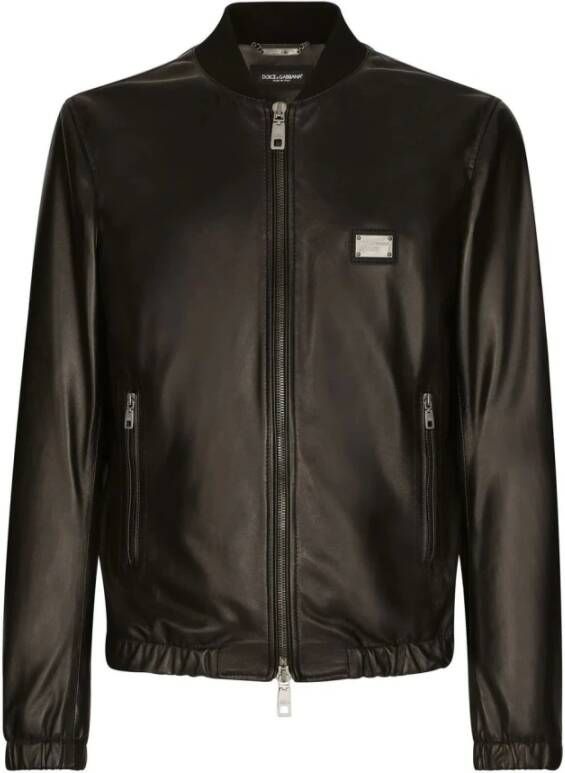 Dolce & Gabbana Plaque Leather Jacket , Zwart, Heren
