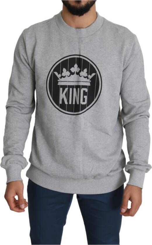 Dolce & Gabbana Crown King Print Cotton Sweater , Grijs, Heren