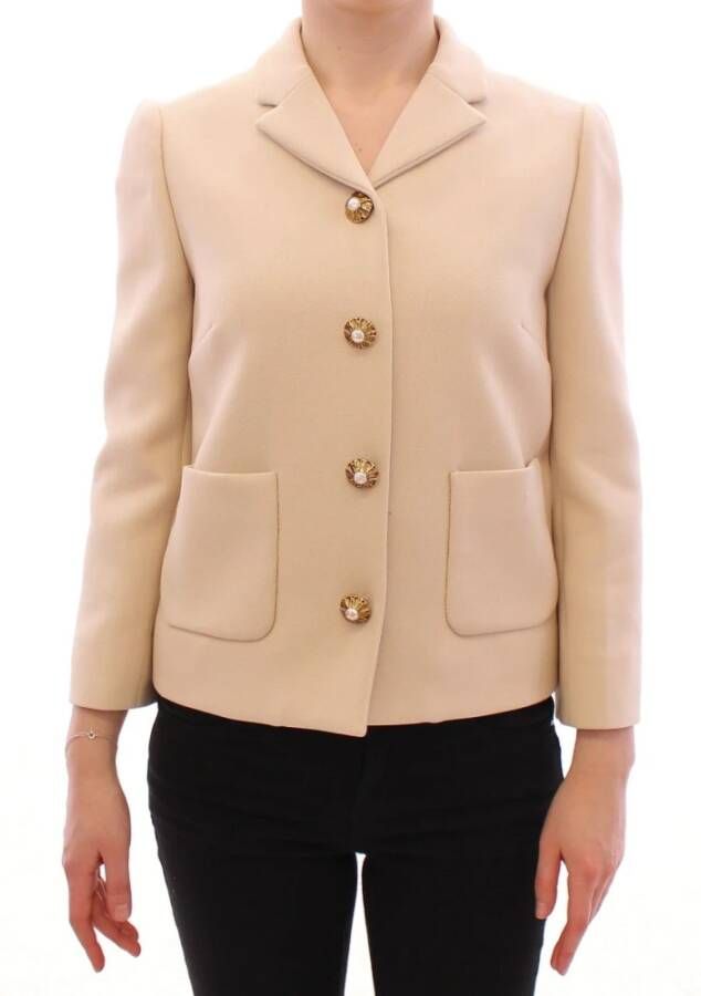 Dolce & Gabbana Wool Pearl Button Jacket Blazer , Beige, Dames