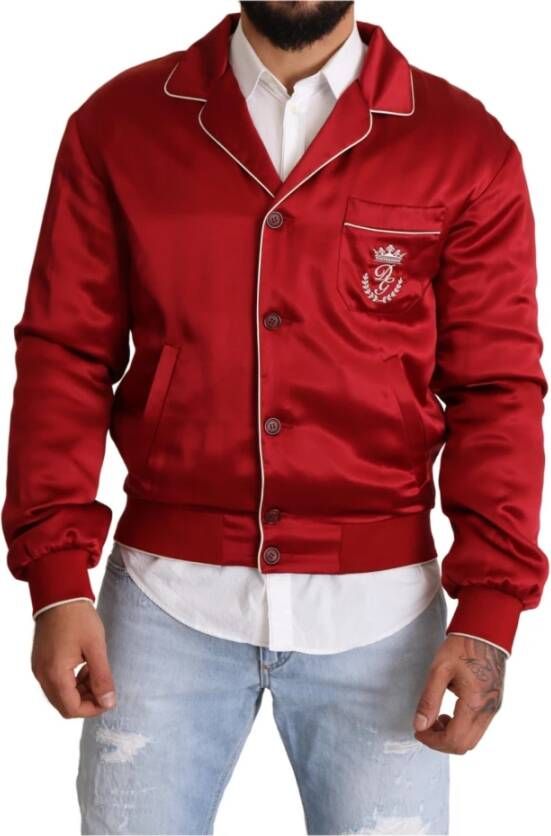 Dolce & Gabbana Zijdeknop DG logo bomberjack , Rood, Heren