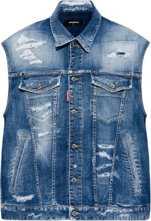 Dsquared2 Distressed denim vest , Blauw, Dames
