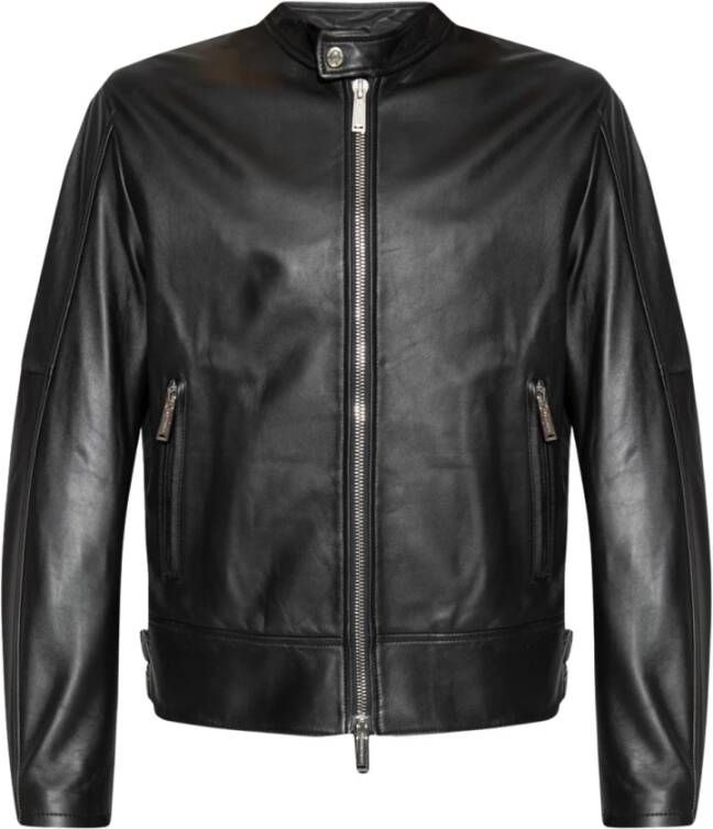 Dsquared2 `Kiodo` Leather Jacket , Zwart, Heren