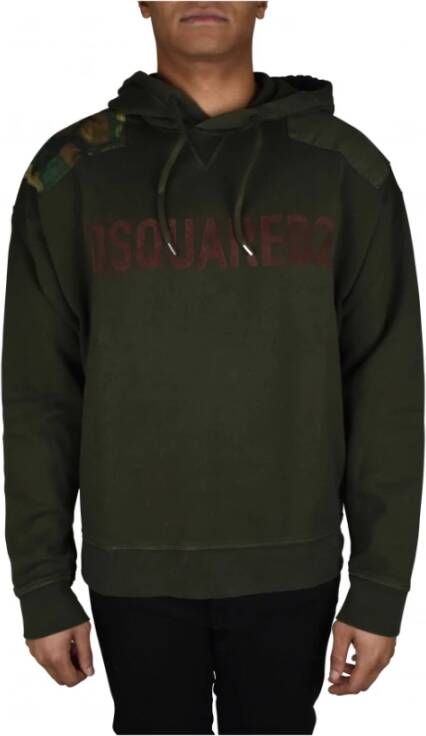 Dsquared2 Men& Luxury Sweatshirt Khaki Hooded Sweatshirt with Military Patches , Groen, Heren