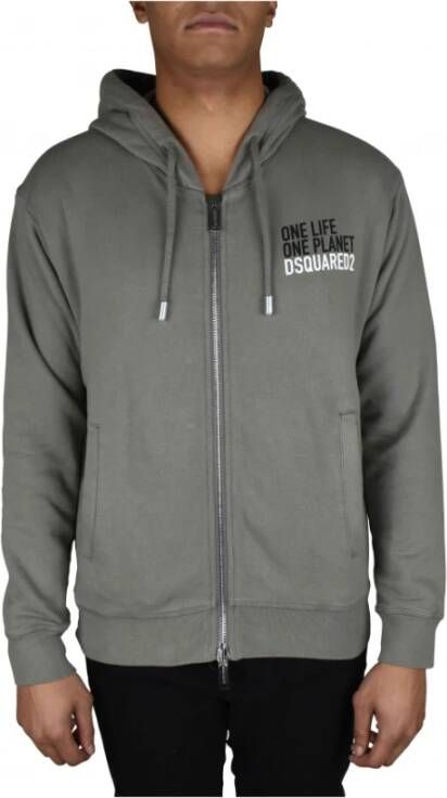Dsquared2 Men& Luxury Sweatshirt One Life One Planet Grey Hoodie , Grijs, Heren