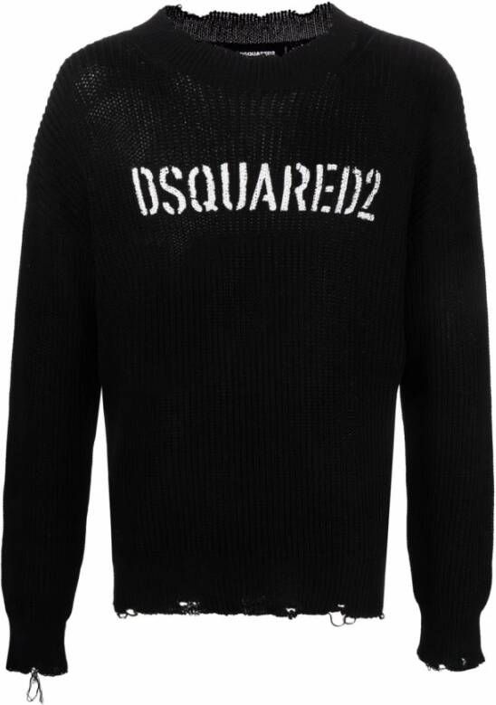 Dsquared2 Logo Print Knitted Jumper , Zwart, Heren