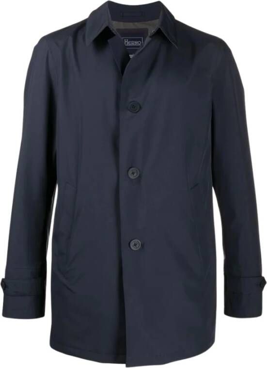 Herno Point Collar Button Through Coat , Blauw, Heren