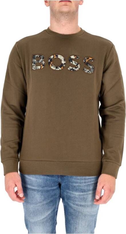 Hugo Boss Terry Fit Terry Cotton Sweatshirt met bedrukte Logo Mens Boss Weboss 50476140 Green , Groen, Heren