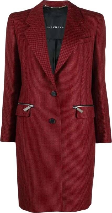 John Richmond Houndstooth single breasted jas met ritssluiting , Rood, Dames