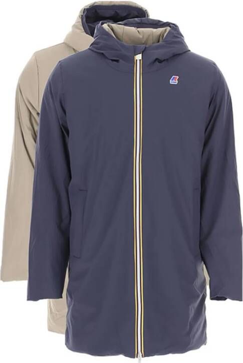 K-way Jeremy driekwart jas met zip en kapsels k way k71125w blauw/zwart K Way, Blauw, Heren