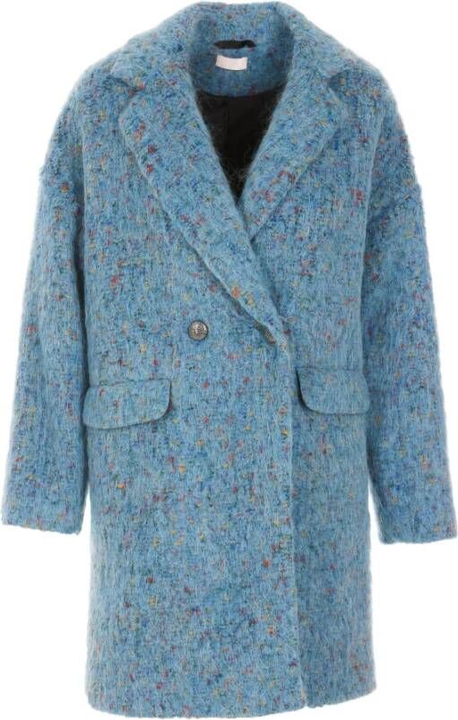 Liu Jo Double Breasted Knitted Coat , Blauw, Dames