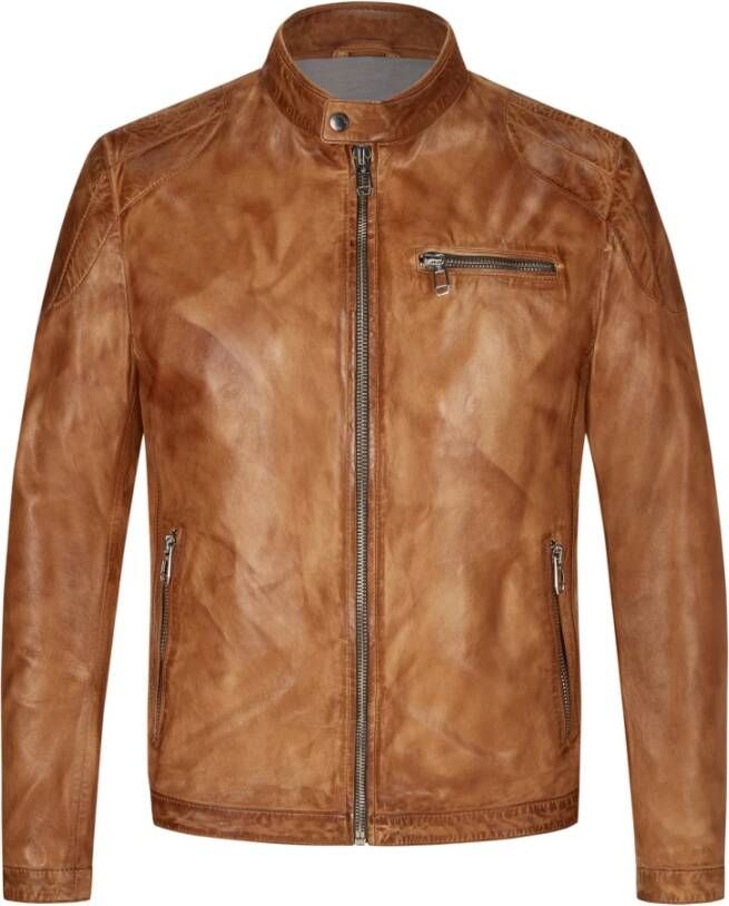 Milestone Leather Jackets , Bruin, Heren