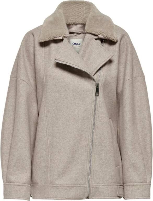Only Onlwembley oversized Biker Jacket , Beige, Dames