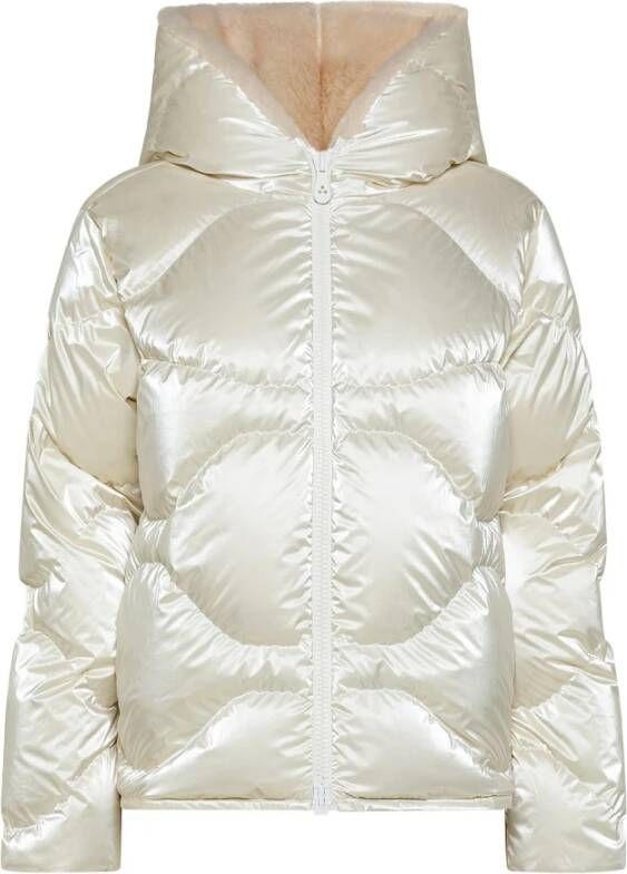 Peuterey Gewatteerde bommenwerper met Aviator type kap , Wit, Dames