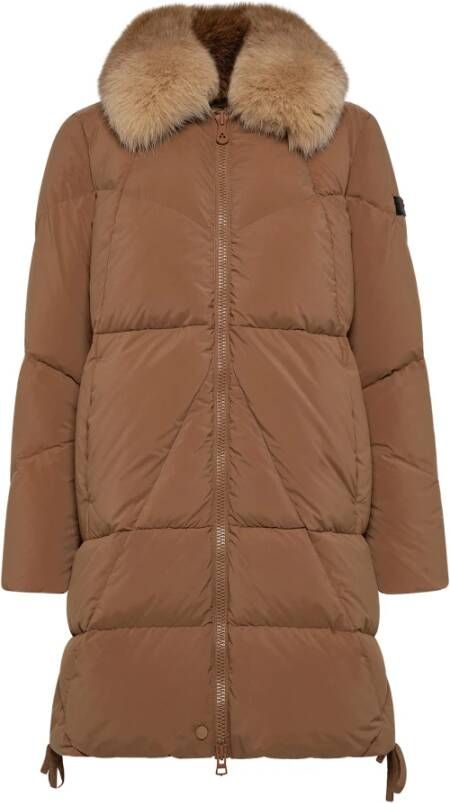 Peuterey Long down jacket with matching colour fur , Beige, Dames