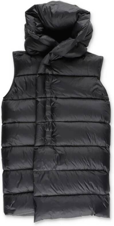 Rick Owens Zwart nylon rick ows gevoerde vest met capuchon , Zwart, Unisex