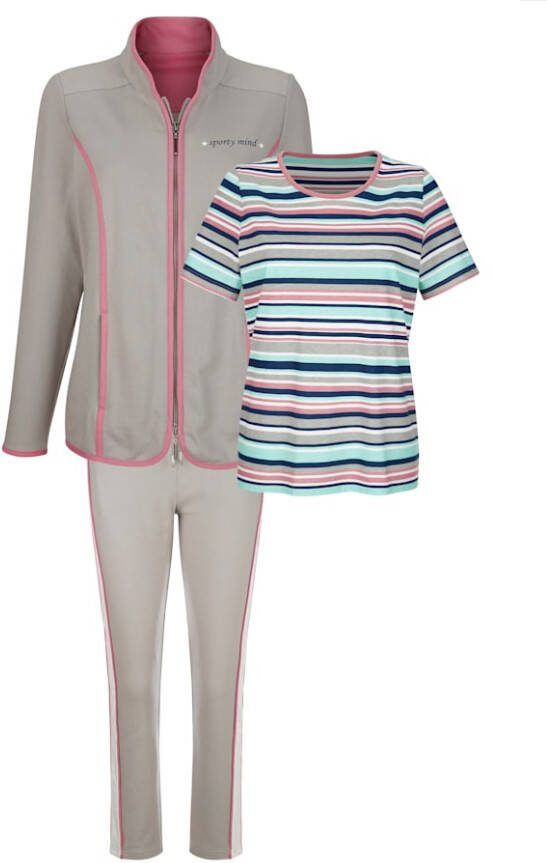 harmony 3 delig joggingpak met tweewegrits Taupe/Rozenhout/Salie