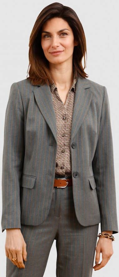 MONA Blazer met krijtstrepen Grijs/Cognac