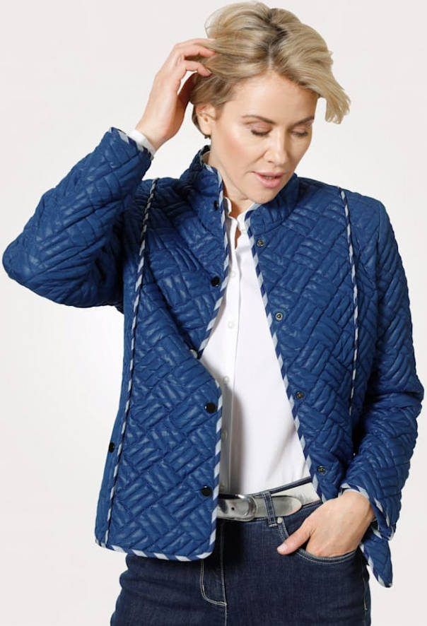 MONA Doorgestikte jas met folieprint Royal blue/Wit