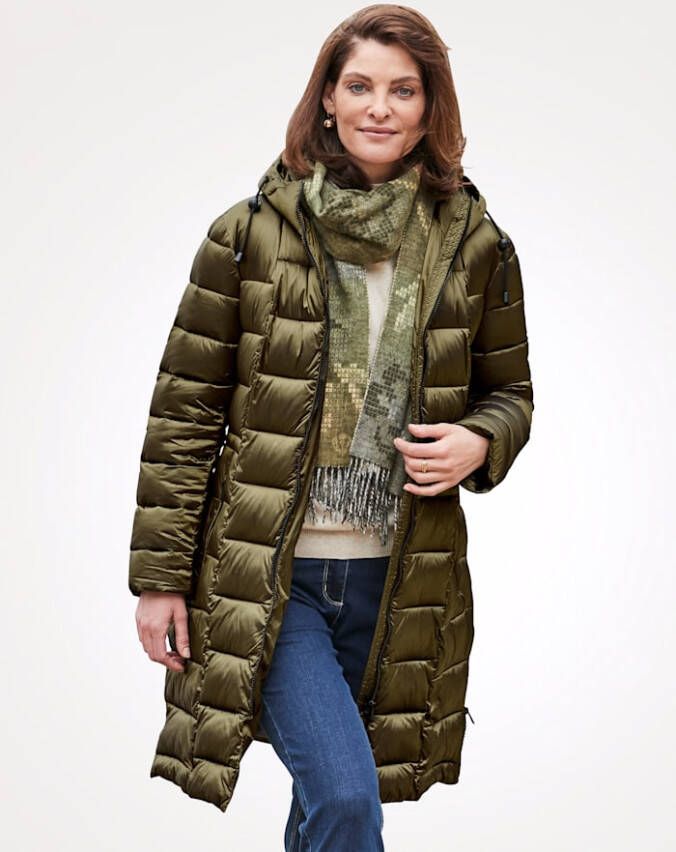 MONA Doorgestikte jas met hoogsluitbare capuchon Olijf