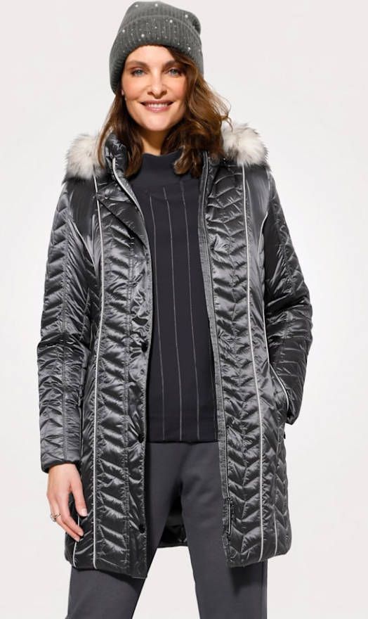 MONA Gewatteerde jas met afritsbare capuchon Zilvergrijs/Wit