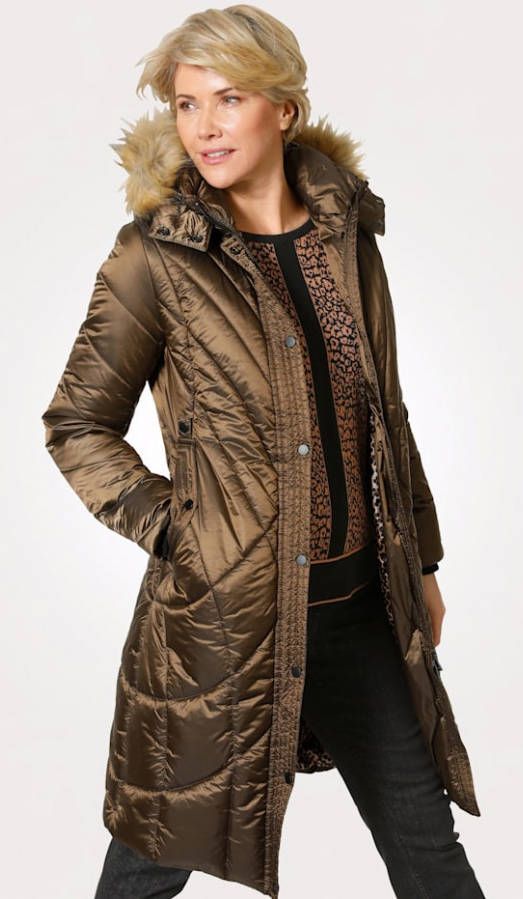 MONA Gewatteerde jas met flatterende stiksels Kastanjebruin