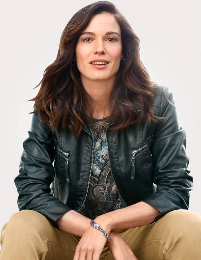 MONA Imitatieleren jasje in washed look Dennengroen