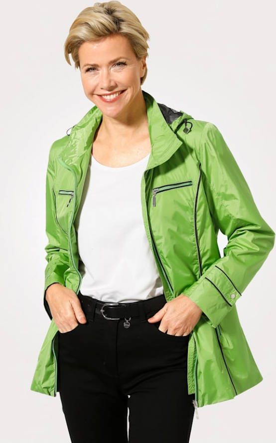 MONA Jas met decoratieve contrastpaspels Lichtgroen/Zwart