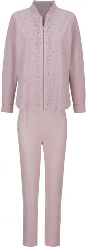 MONA Joggingpak met beeldschone siersteentjes Roze