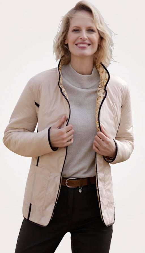 MONA Keerbare jas met kettingprint Zand/Geel