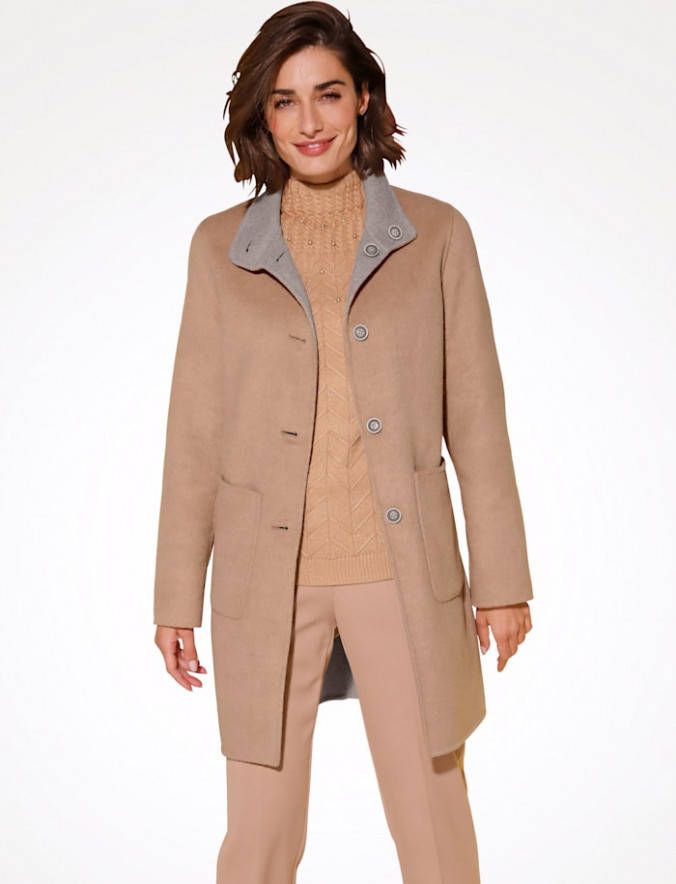 MONA Keerbare jas van een mix van doubleface en wol Camel/Lichtgrijs