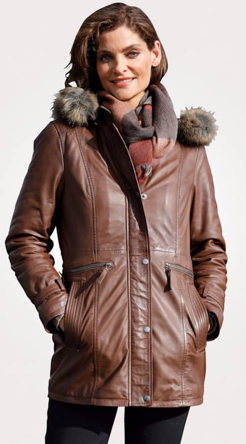 MONA Leren jas van 100% lamsnappa Cognac