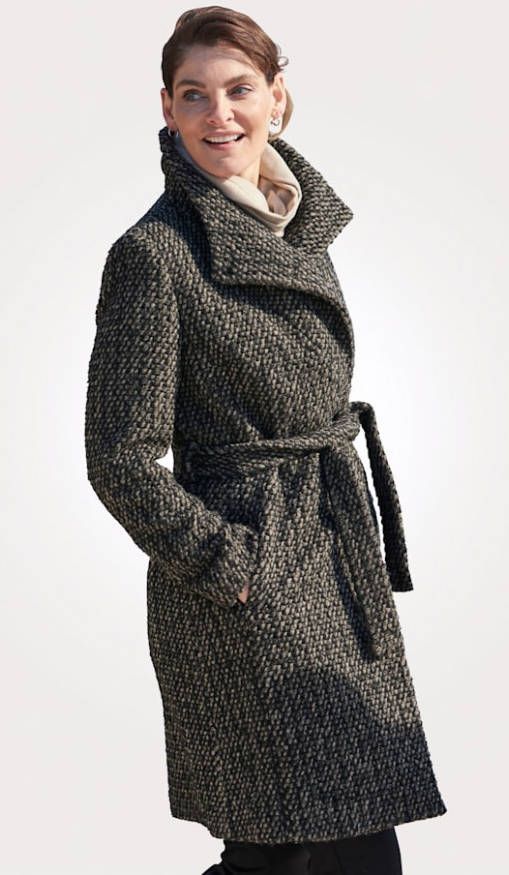 MONA Mantel in bouclélook Taupe/Zwart