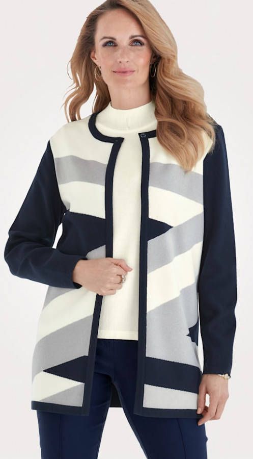 MONA Vest met intarsiapatroon Marine/Ecru/Grijs