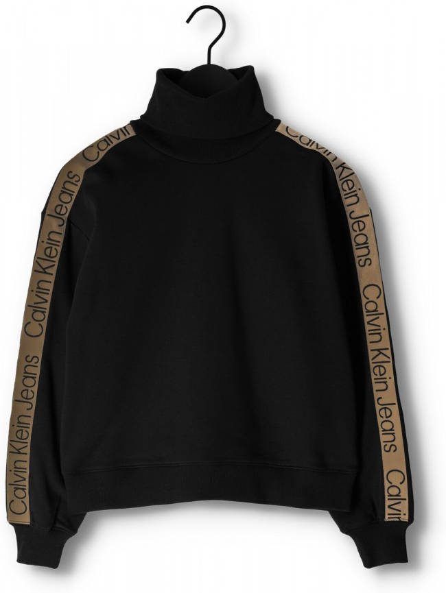Calvin Klein Zwarte Trui Logo Tape Sleeves Roll Neck