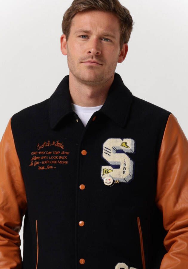Scotch & Soda Blauwe Jack Wool + Leather College Jacket