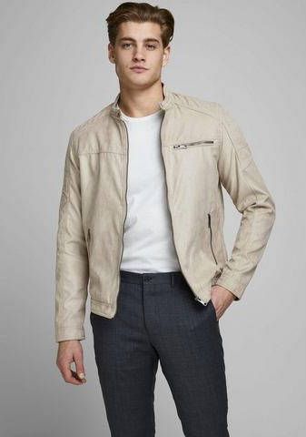 JACK & JONES ESSENTIALS imitatieleren tussenjas Rocky ecru