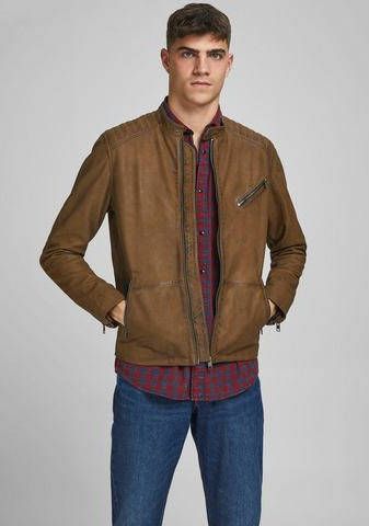 jack & jones Leather jacket Joel , Bruin, Heren