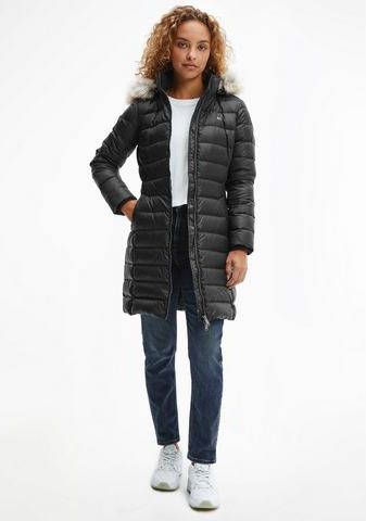 TOMMY JEANS Gewatteerde jas TJW ESSENTIAL HOODED DOWN COAT met afneembaar imitatiebont aan de capuchon
