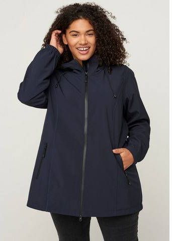 Zizzi waterdichte korte softshell jas met capuchon donkerblauw