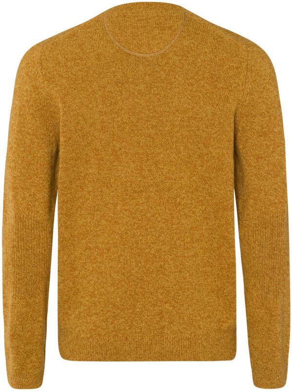 BRAX trui geel effen merinowol ronde hals