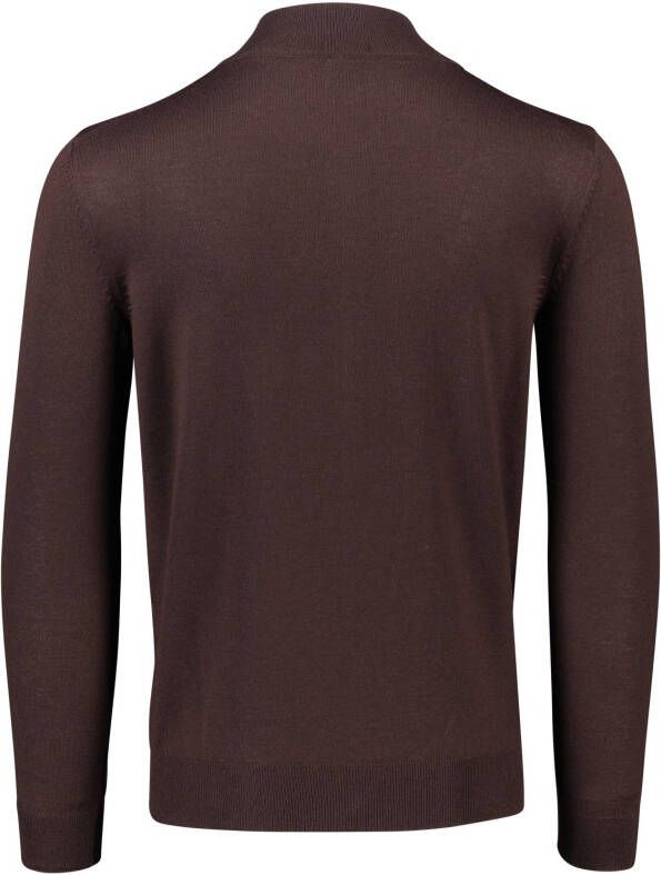 Hugo Boss vest bruin effen merinowol opstaande kraag rits