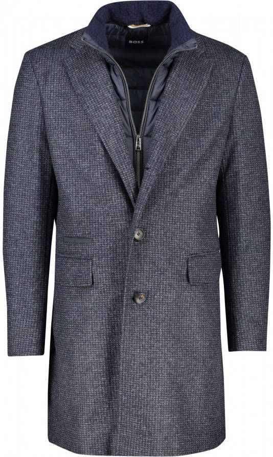 Hugo Boss winterjas donkerblauw slim fit effen rits + knoop