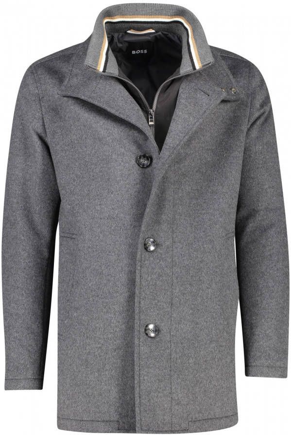 Hugo Boss winterjas grijs normale fit wol effen rits + knoop half lang